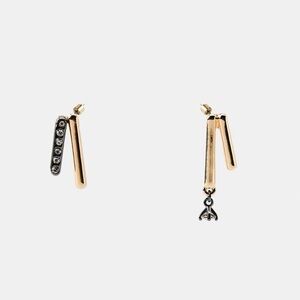 NIB Zara Bar Studded Gold Silver Asymmetric Jewel Charm